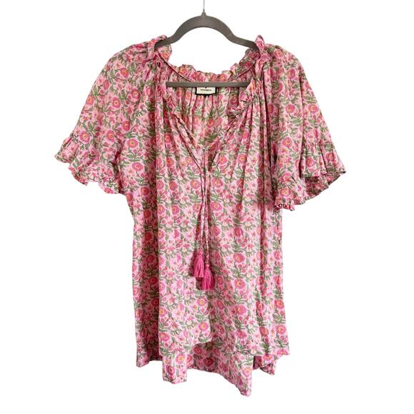 TUCKERNUCK PINK FLORAL BLOCK PRINT SWING TOP - Picture 1 of 3
